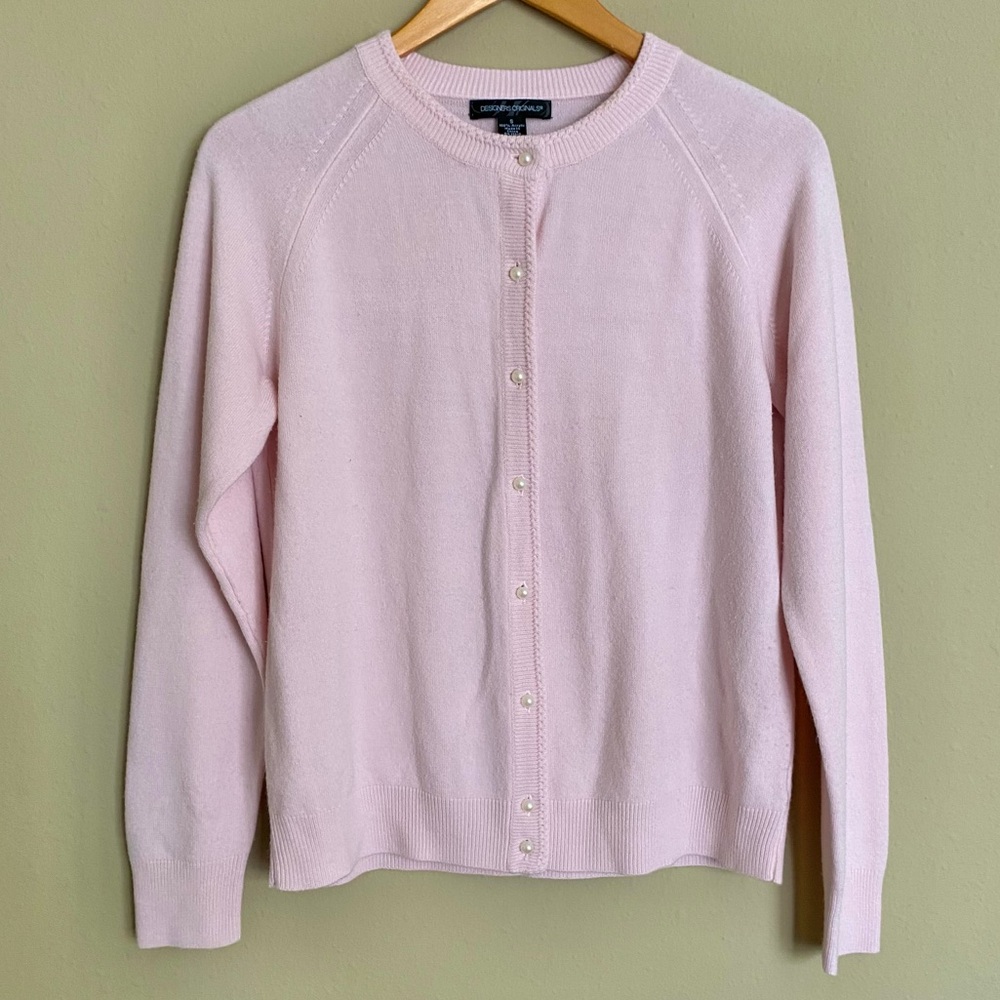 Vintage Pink Pearl Button Knit Coquette Sweater